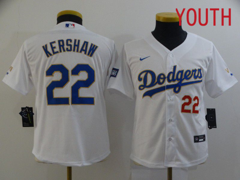 Youth Los Angeles Dodgers 22 Kershaw White Game 2021 Nike MLB Jersey1